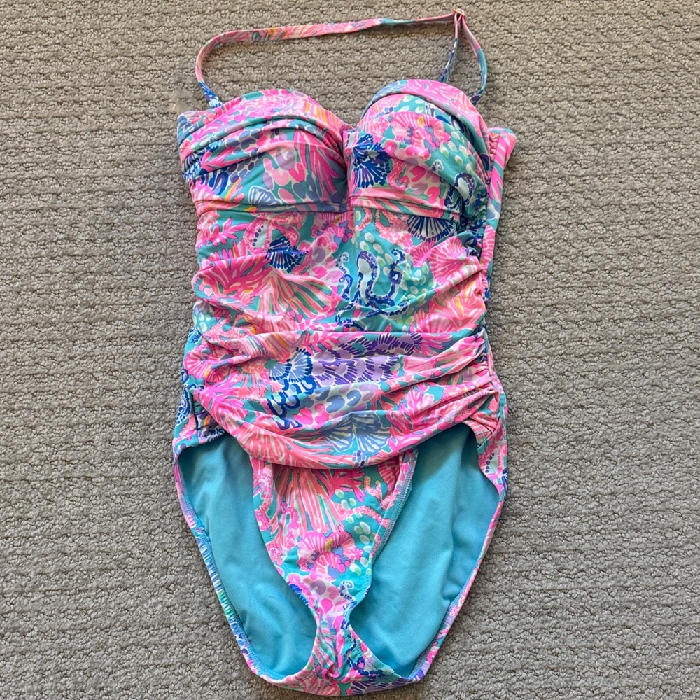 Lilly Pulitzer Pink and Blue Floral One Piece Swimsuit